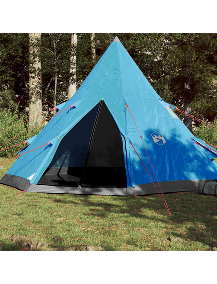 Cort de camping 4 persoane albastru, 367x367x259 cm, tafta 185t